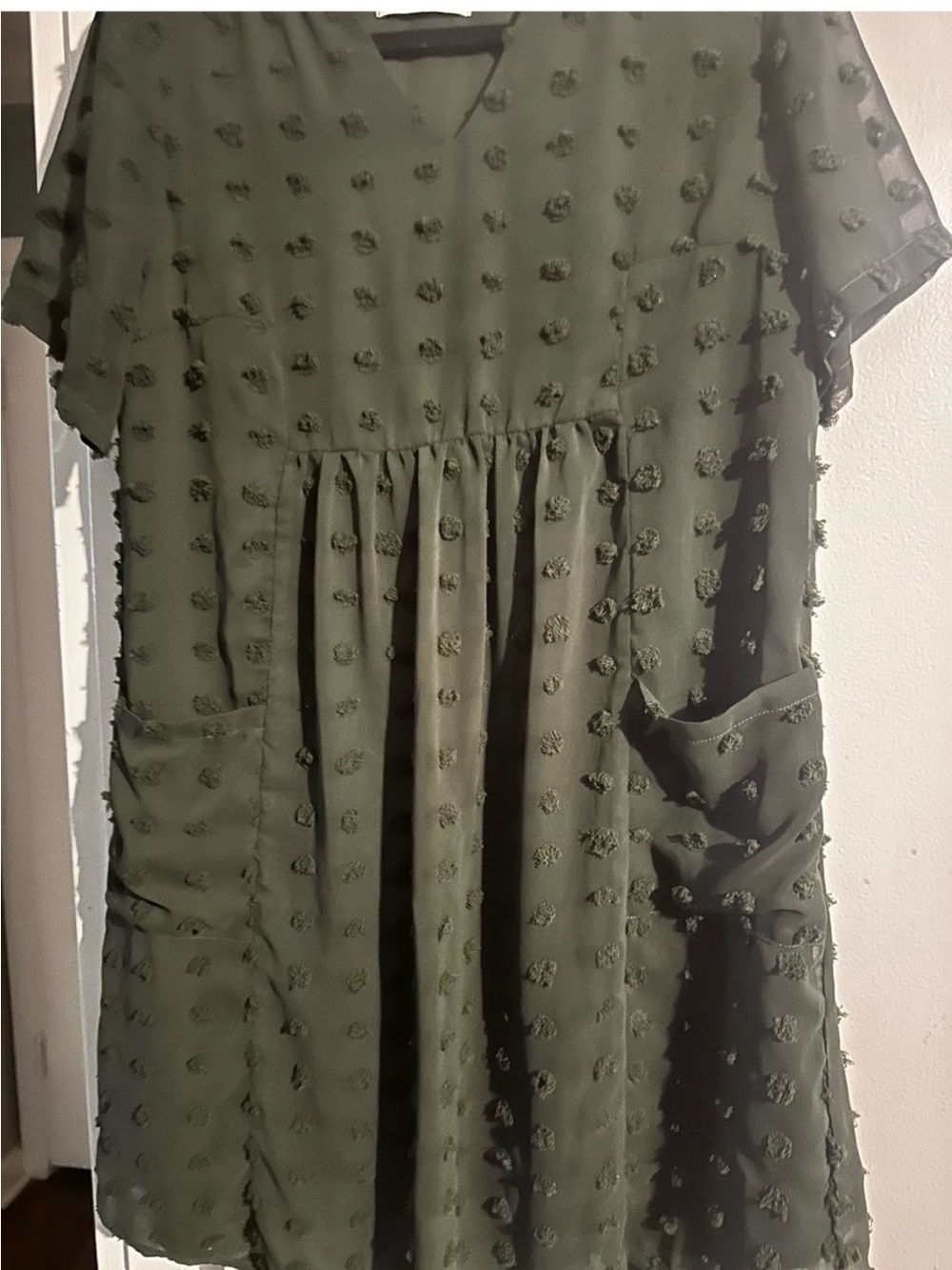 Olive Textured Pocket Midi Dress - Brand Not Visible